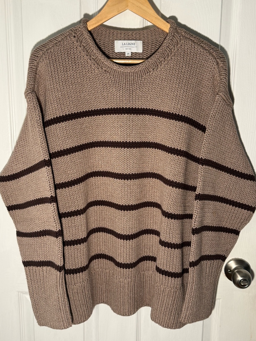 La Ligne NYC Marina Striped Tan Chocolate Womens Sweater Size XXL NWOT